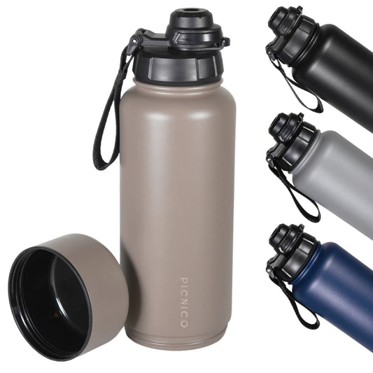 Picnico® Edelstahl Trinkflasche 1L mit Stauraum – auslaufsicher, BPA-frei & isoliert